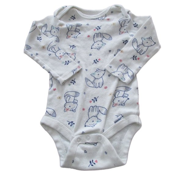 Gerber One Piece Onesie Girls‎ Size 3-6M White Cream Long Sleeve Floral Fox - Picture 1 of 3